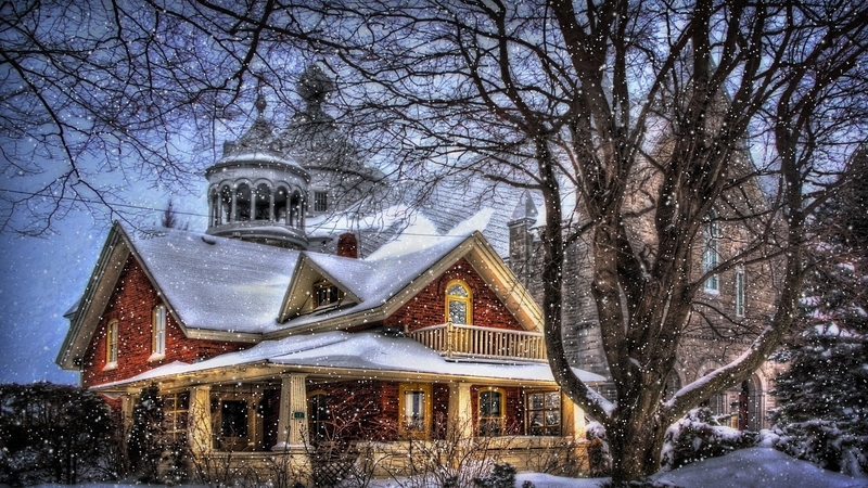 clouds, white, houses, winter, winter, nature