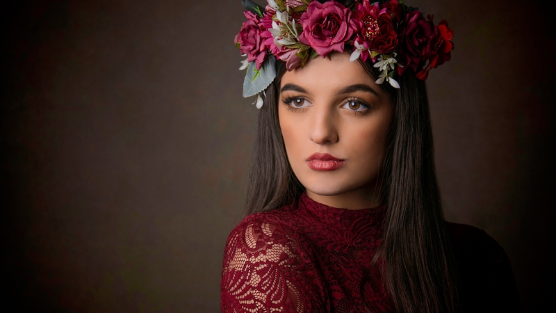 girl, flowers, look, face, wreath
