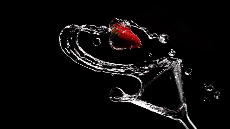 water, black, strawberry, glass