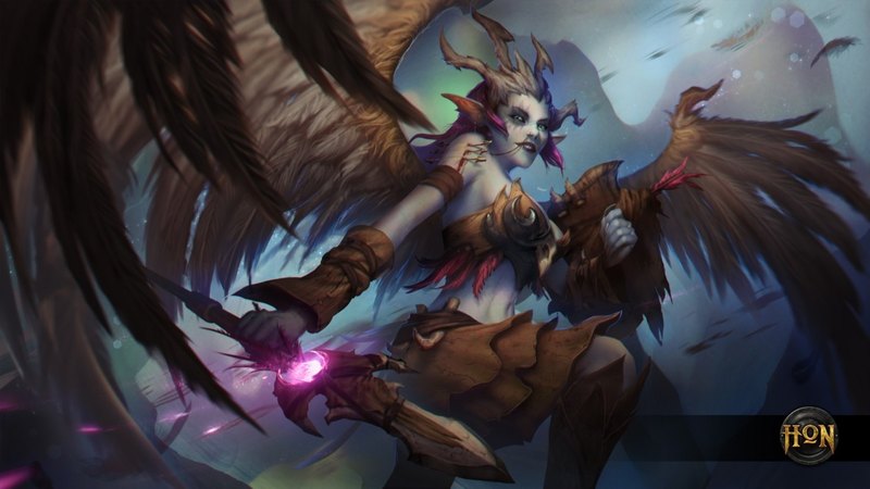art, wings, heroes of newerth, skiver valkyrie, woman, fantasy, girl, feather, creature