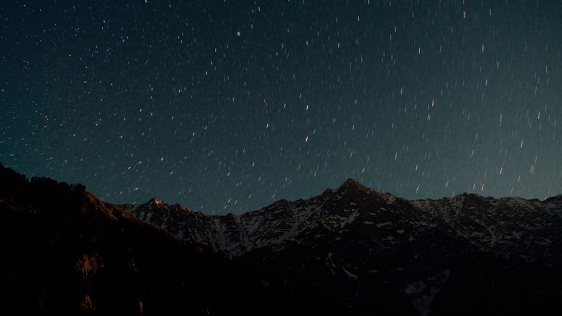 mountain, starry sky, night, glitter, uplands, 4k
