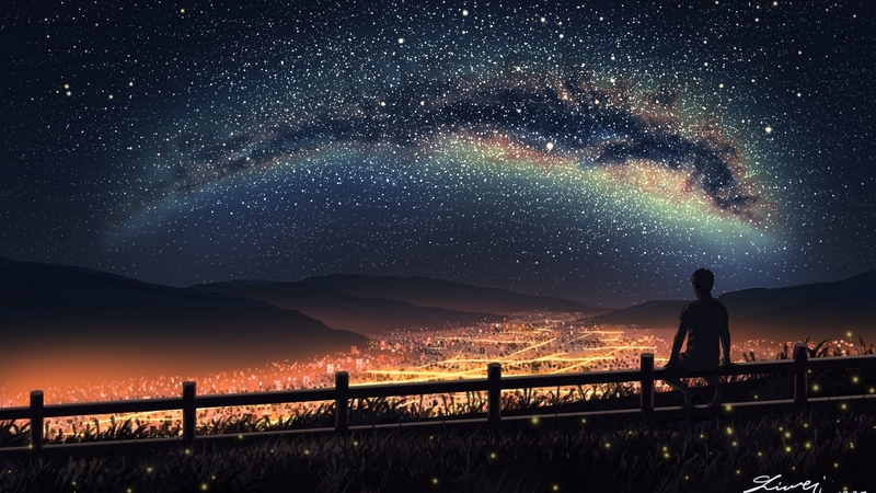 fence, stars, silhouette, sky, night