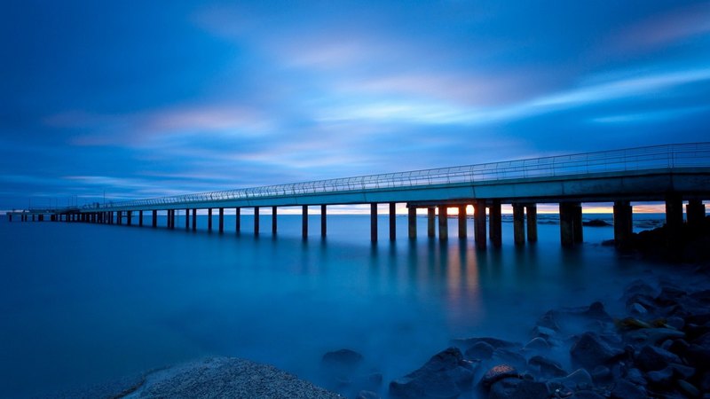 ocean, pier, sunset, sky, clouds, sea, ocean view, nature, blue
