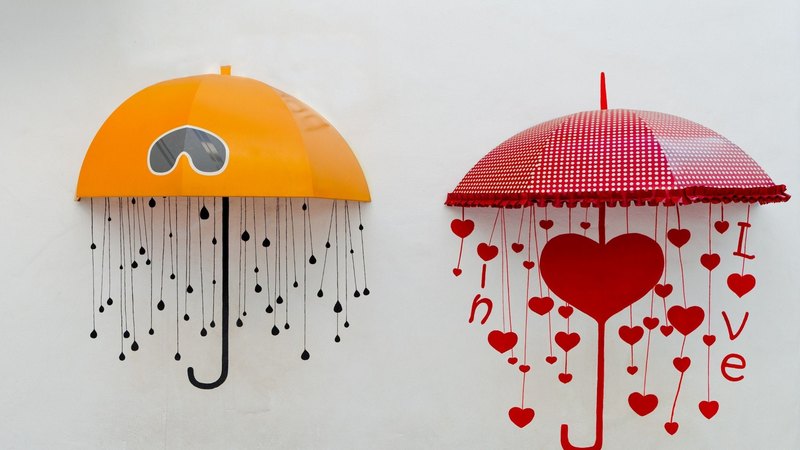 umbrella, yellow, red, in love