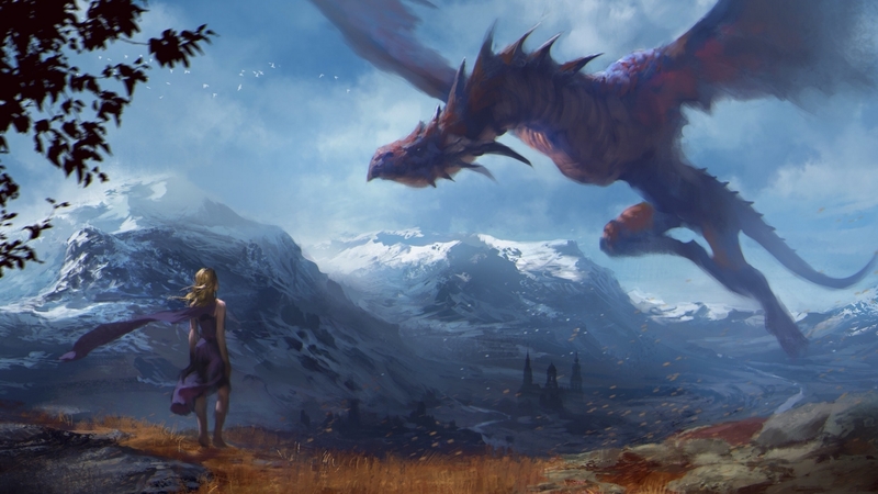 art, fantasy, luminos, girl, daenarys targaryen, game of thrones, dragon, blue