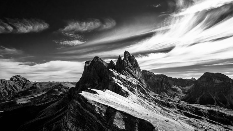 mountain, sky, bw, peak, italy, 4k