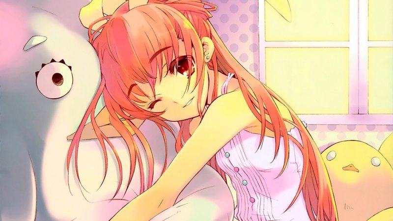 pretty, anime, manga, beautiful, happy, smile, gorgeous, sweet, orange hair, fun, awesome, long hair, original, emotional, playful, lovely, wink, amazing, cute, anime girl