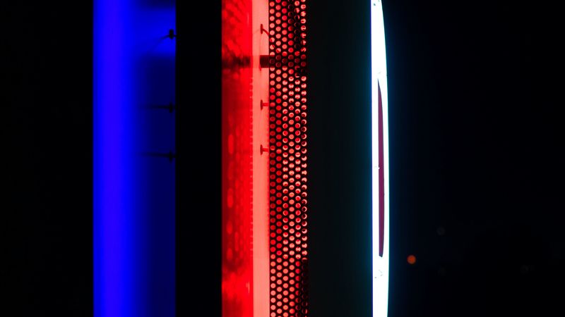 neon, backlight, wall, dark, blue, red, 4k