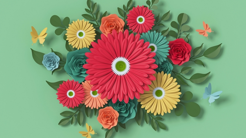 colorful, red, green, texture, yellow, flower, paper, card
