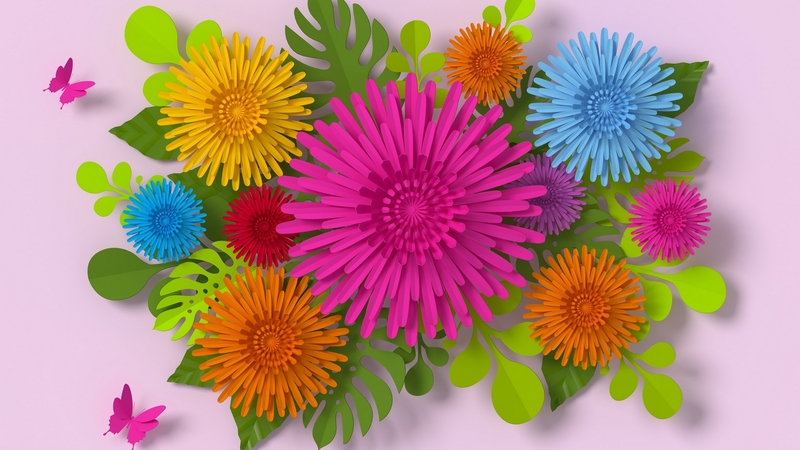 colorful, green, orange, texture, flower, paper, pink, card, blue