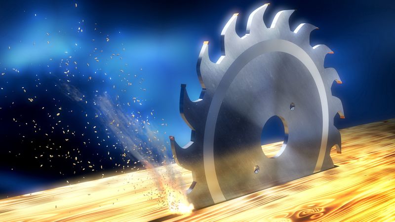 saw, circular saw, sharp, shavings, sparks, 4k