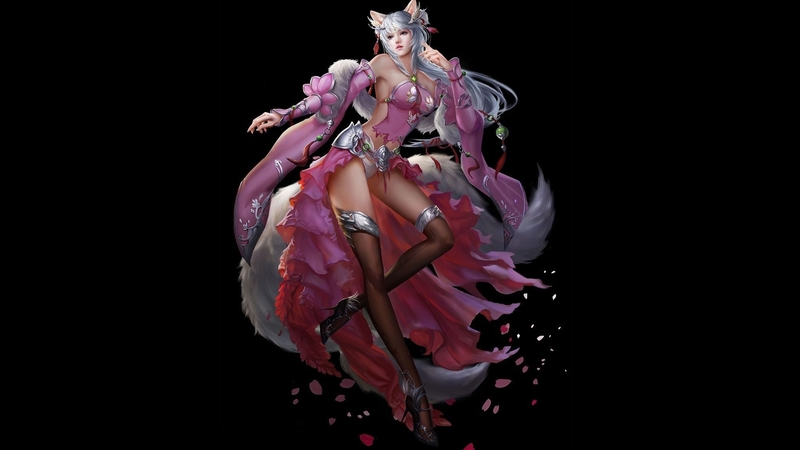 fantasy, fox, luminos, kitsune, game, black, beauty, pink