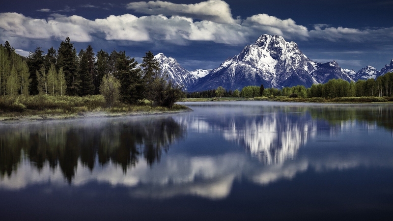 mountain, nature, reflection, trees, clouds, lake, landscape
