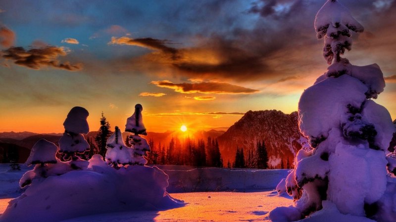sunset, sky, snow, winter
