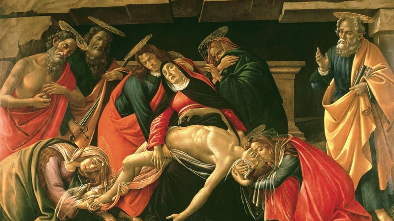 pictura, art, red, people, painting, lamentation over the dead christ, sandro botticelli