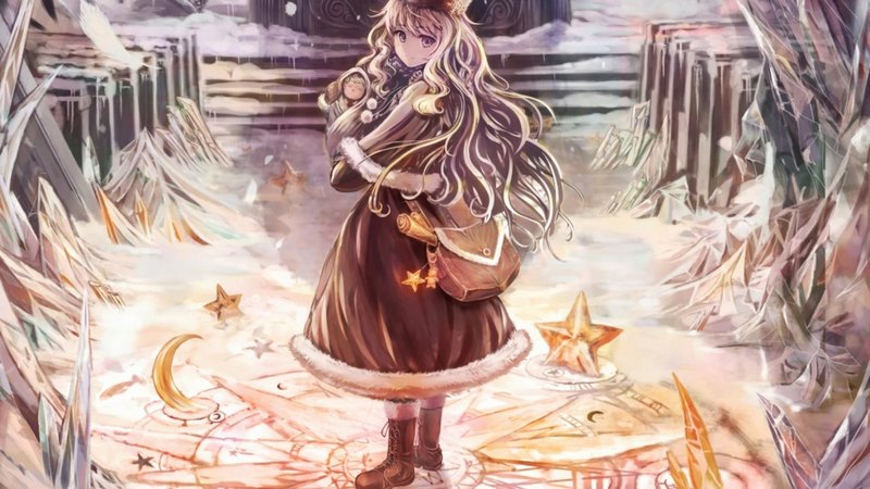 pretty, dress, hd, cg, bag, beautiful, magic, sweet, nice, fantasy, anime, beauty, anime girl, long hair, star, female, lovely, blouse, coat, girl, cap, scene