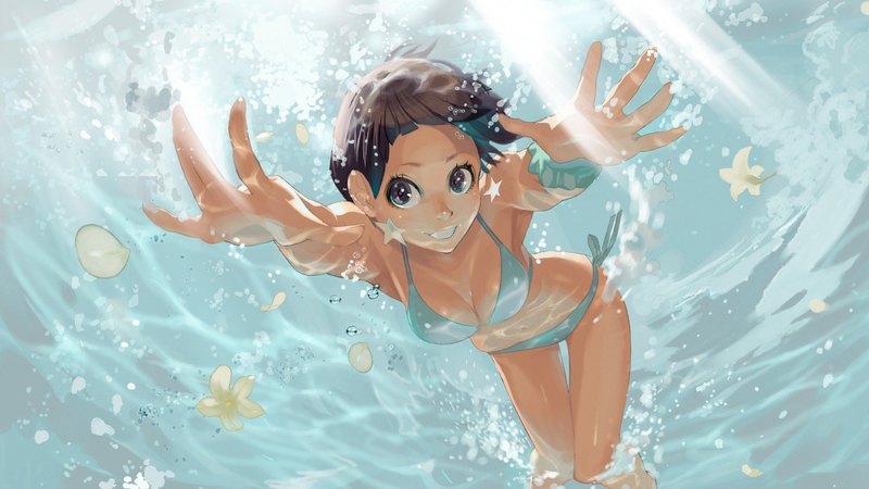 cute, water, girl, anime
