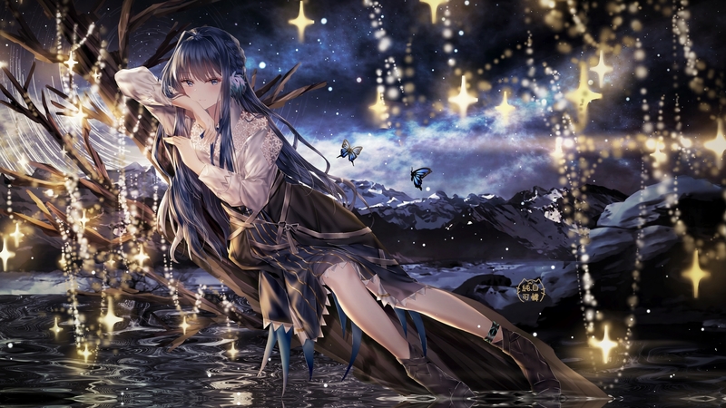 girl, anime, junpaku karen, stars, manga, night