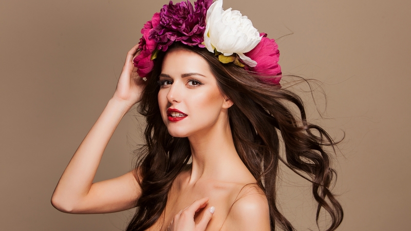 girl, look, wreath, flowers