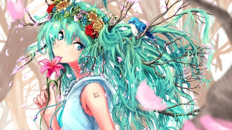 cute, flowers, woman, anime