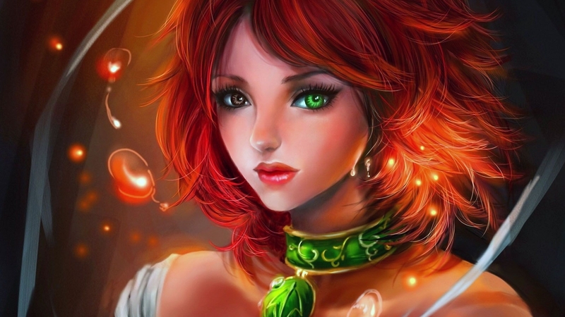 arts, hair, red, fantasy, head, ginger, grreen, eye