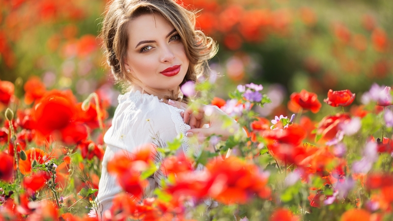 model, girl, flowers, nature, spring