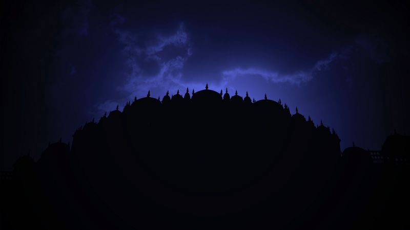 architecture, night, sky, domes, india, 4k