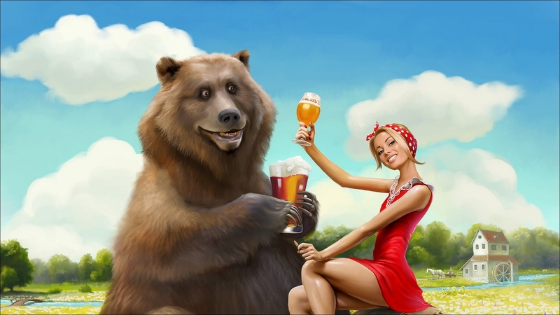 situation, red, salud, brown, luminos, bear, fantasy, girl, cheers, urs, drink, funny, beer