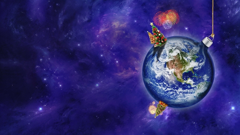 world, stars, view, christmas, holiday, new year, trees, sky, winter, fireworks, earth, univerce, celebrate