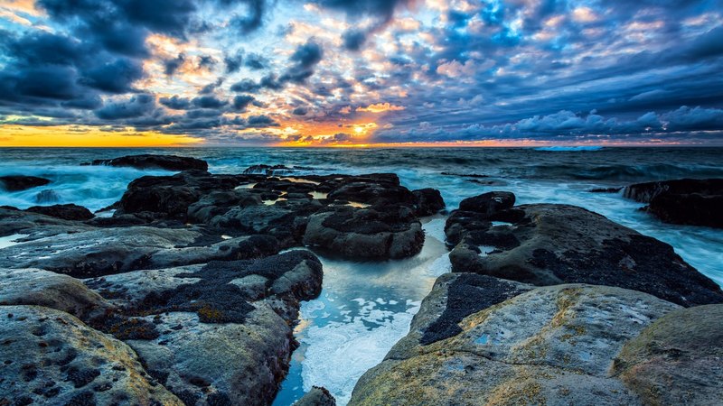 ocean, sunset, waves, ocean waves, sky, clouds, sea, sunrays, splendor, rays, nature