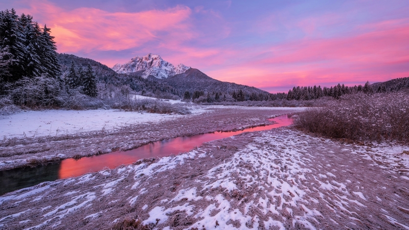 stream, pastel color, winter, mountains