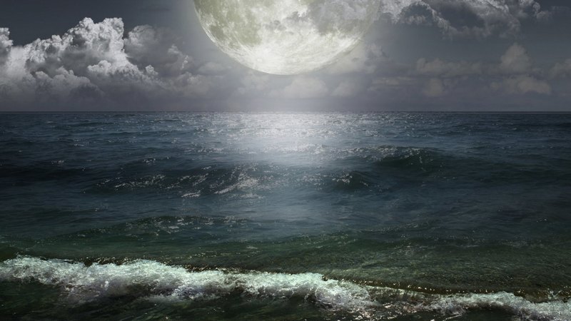 cloud, ocean, waves, sky, sea, moon, water, summer, blue, night