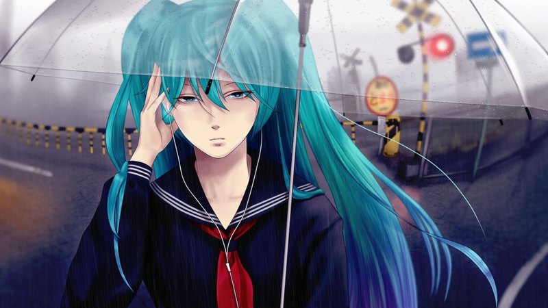 red, girl, hatsune miku, anime, umbrella, manga, vocaoid, blue