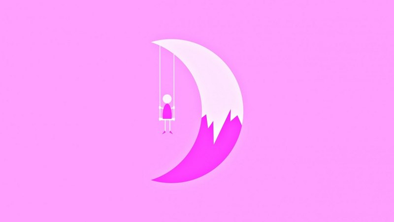 fantasy, moon, luna, girl, swing, white, pink, vector