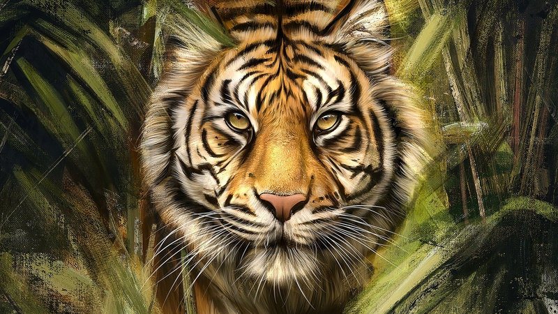 painting, tiger, wild, animal