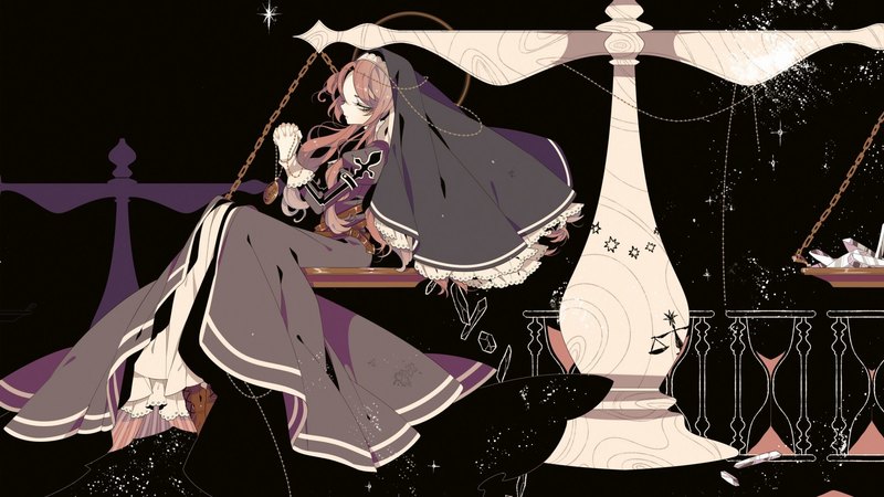 female, libra, manga, zodiac, girl, black background, anime, libra personification, personification