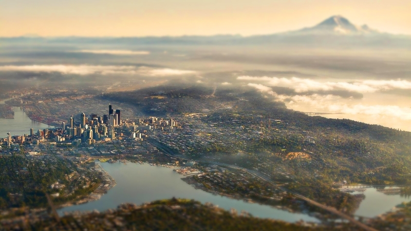 city, view, focus, aerial, skyscrapers