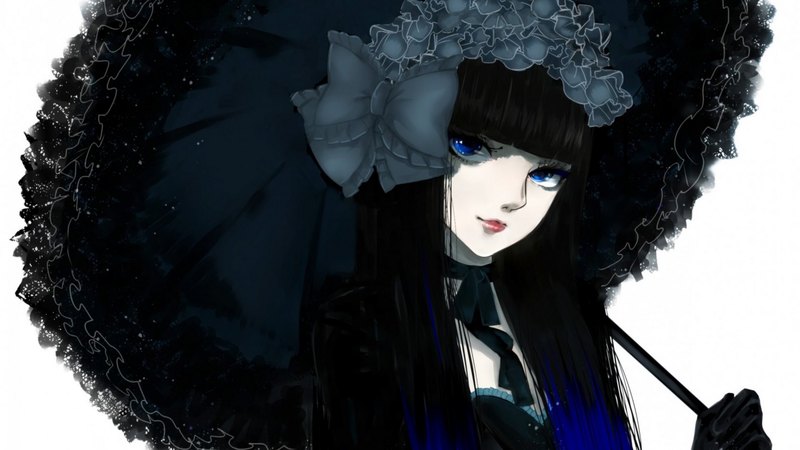 umbrella, manga, black, bow, girl, gothic, anime, white, blue