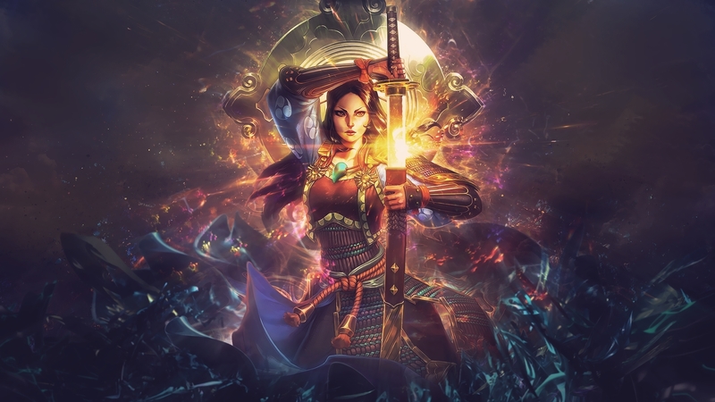 fantasy, luminos, girl, amaterasu, sword
