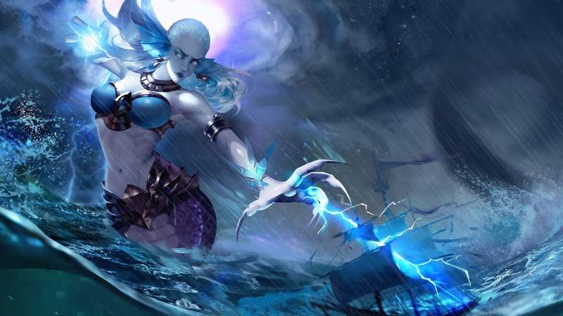 blue, sea, luminos, goddess, mermaid, waves, storm, fantasy, water, yanhua hu, ship, rain