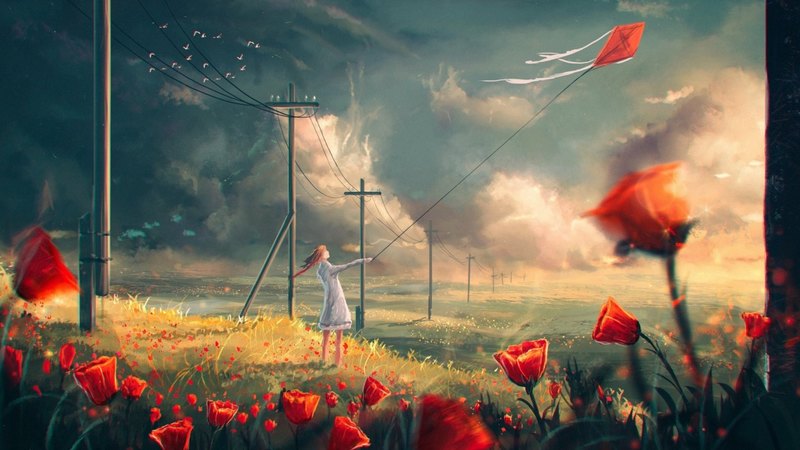 flower, art, sky, fantasy