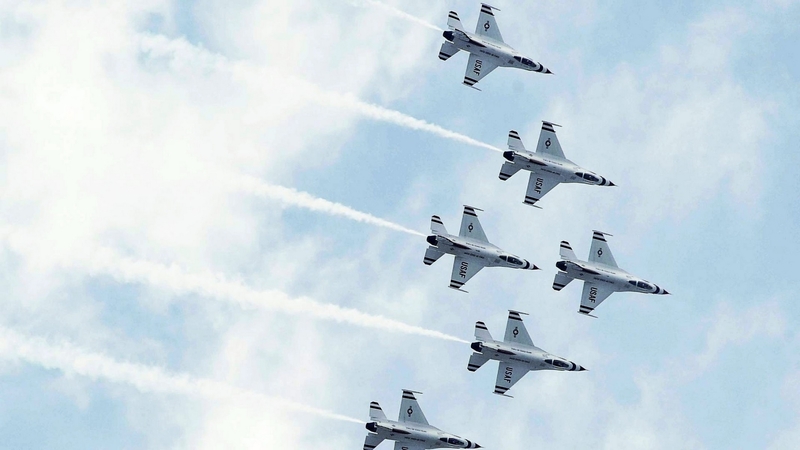 thudderbirds, airfields, aircraft, sky, squadron, clouds, air force