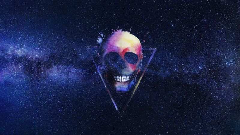 skull, starry sky, triangle, art, 4k