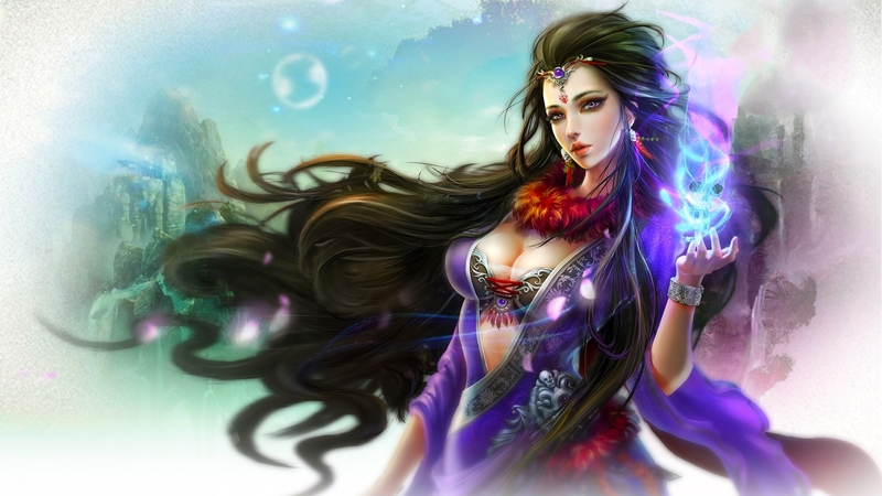 art, pretty, female, beautiful, woman, blue orb, fantasy, girl, digital