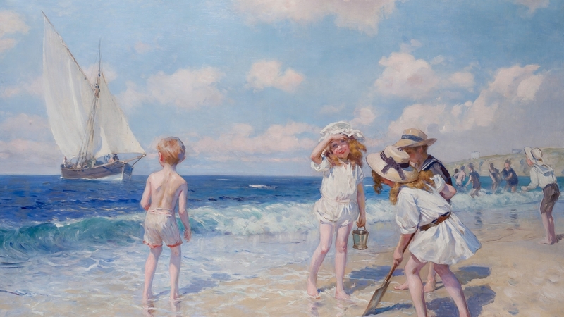 art, children, daniel hernandez morillo, sea, beach, boat, sand, vara, water, ship, summer, painting, pictura, blue