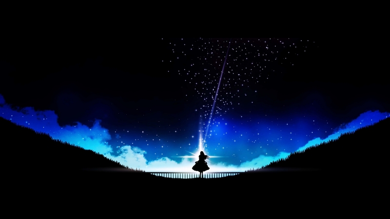 manga, black, sky, girl, anime, miyuki harada, white, star, blue