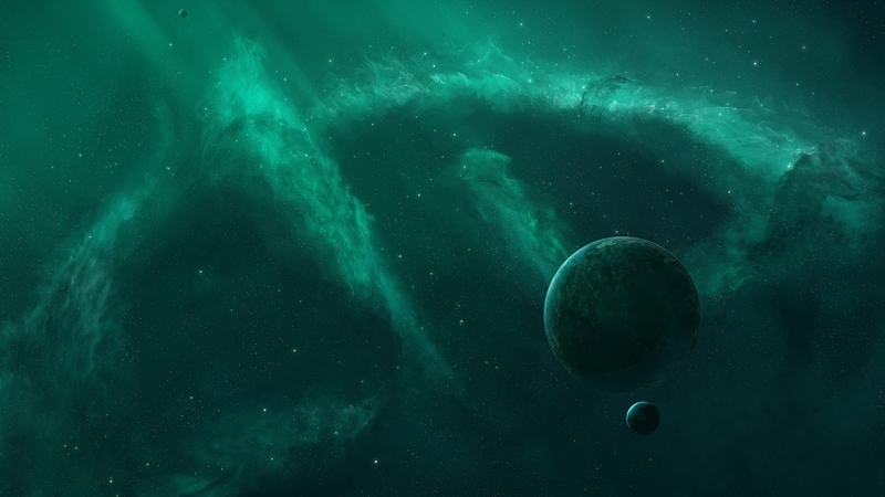 green, space, fantasy, luminos, planet, cosmos