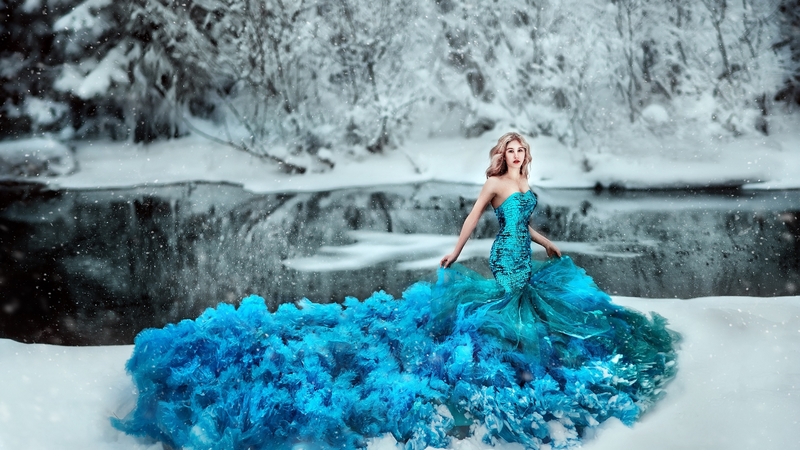 dress, model, girl, white, woman, blue, iarna, winter