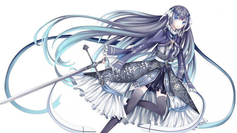 beauty, girl, sword, anime