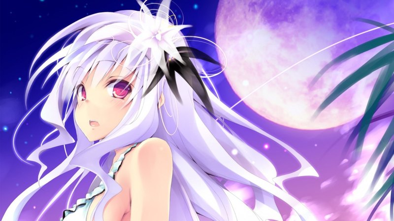 moon, purple, girl, orginal, long hair, night